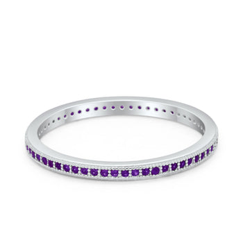 Full Eternity Stackable Band Rings Simulated Amethyst CZ 925 Sterling Silver